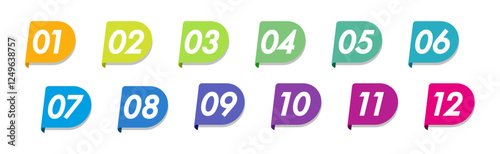Bullet points numbers from 1 to 12 list markers colorful trendy typography