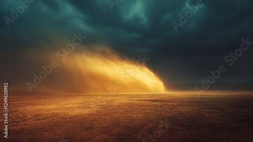 A tornado in the distance moving through an open plain, with dramatic lighting and a sense of vast emptiness.