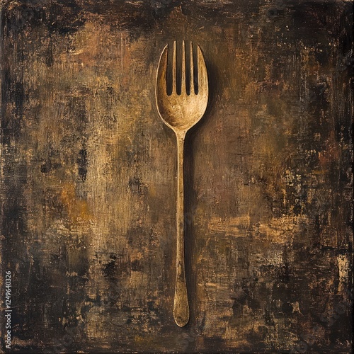 Vintage wooden fork spoon on rustic background.  Possible use Food photography, still life, cookbook photo