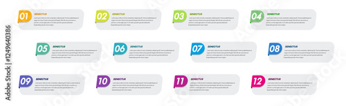 Bullet points numbers from 1 to 12 list markers colorful trendy typography