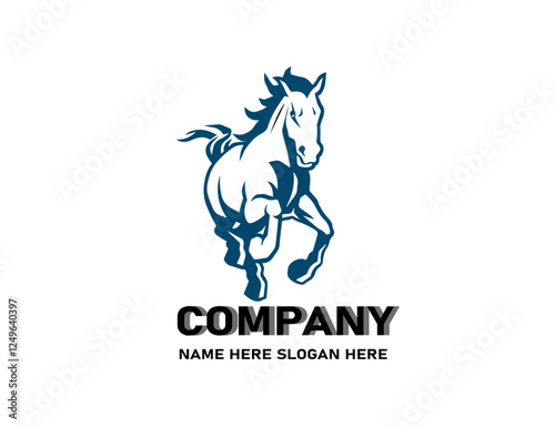 company logo,this hors company logo,very nice logo,with blue color,and font use bold,shado,company name,clogan|Horse logo concept design template.