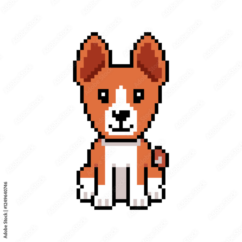 Pixel art cute basenji dog vector in retro style for design. Pixel art cute basenji dog vector in retro style for design.