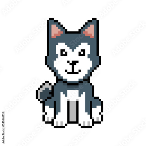 Pixel art cute siberian husky dog vector in retro style for design.