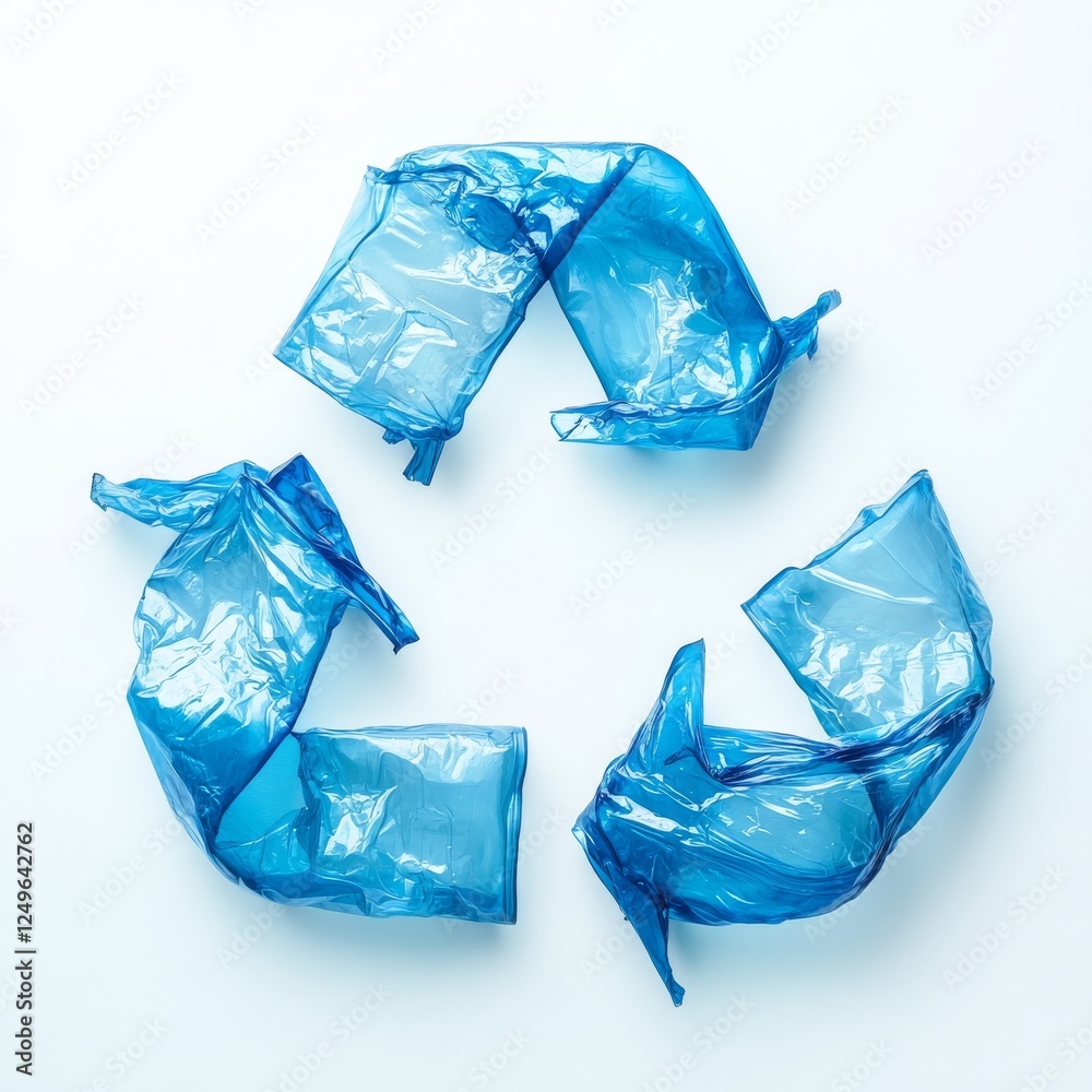 Crumpled plastic bottle forming a recycle sign, symbolizing plastic use and environmental awareness Crumpled plastic bottle forming a recycle sign, symbolizing plastic use and environmental awareness