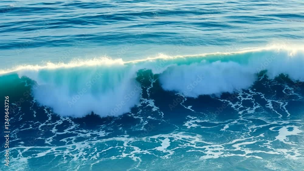 Powerful Ocean Wave Rolling with Deep Blue Water and Foam Powerful Ocean Wave Rolling with Deep Blue Water and Foam