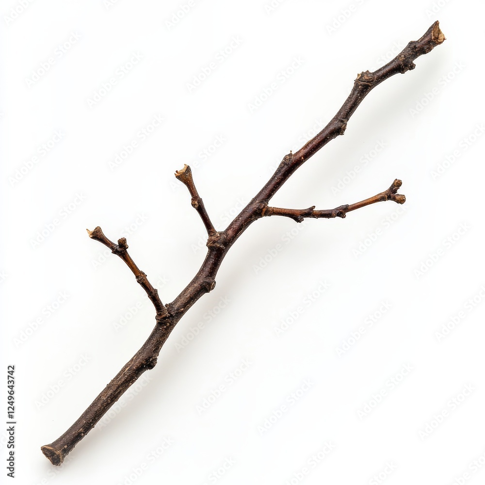 Fototapeta premium Dry willow tree branch macro shot white background, showcasing nature's details.