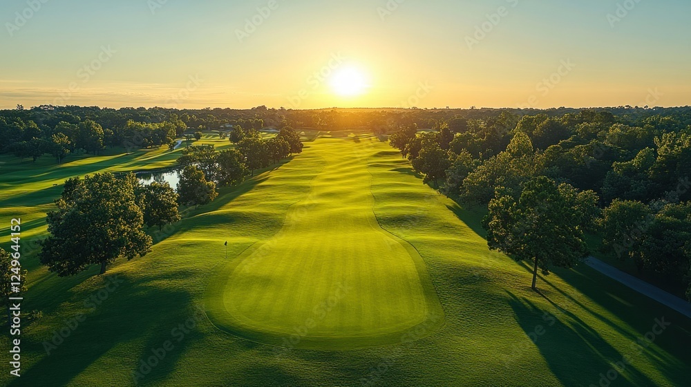 Fototapeta premium Sunrise Aerial Golf Course Green Fairway