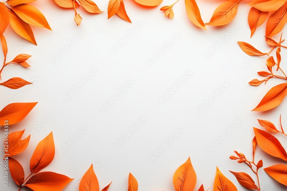 Autumn Leaves Frame on Creamy White Background - A vibrant frame of orange autumn leaves surrounds a smooth creamy white center, symbolizing change, beauty, nature, warmth, and tranquility. Autumn Leaves Frame on Creamy White Background - A vibrant frame of orange autumn leaves surrounds a smooth creamy white center, symbolizing change, beauty, nature, warmth, and tranquility.