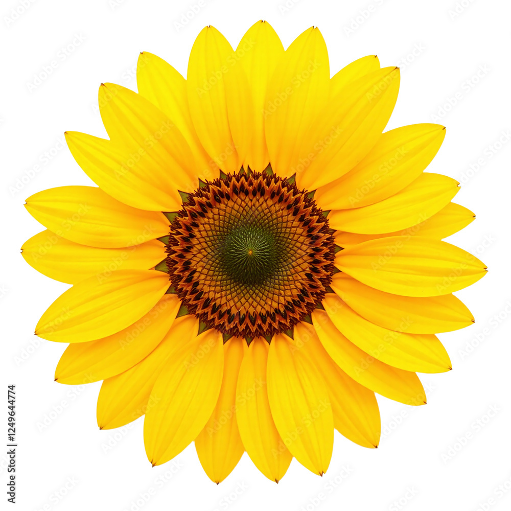 Close-up image of a vibrant yellow sunflower against a cut out background. Close-up image of a vibrant yellow sunflower against a cut out background.