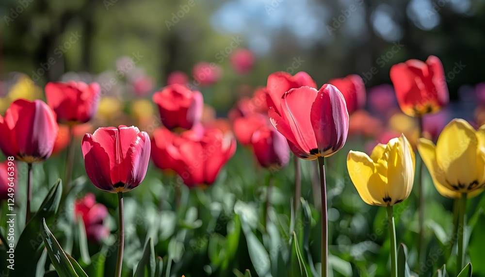 Vibrant spring flowers blooming on a sunny day in an open field Vibrant spring flowers blooming on a sunny day in an open field