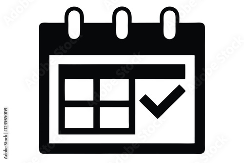 Calendar icon with a checkmark symbol on a white background