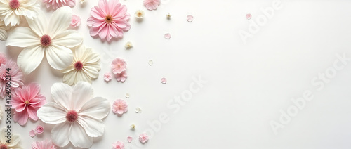 Elegant white silk fabric with of delicate flowers creating a soft, serene background texture.