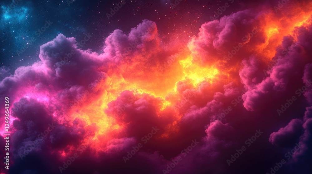 Fiery Cloudscape: Vivid Night Sky, Cosmic Colors, Nebula Fiery Cloudscape: Vivid Night Sky, Cosmic Colors, Nebula