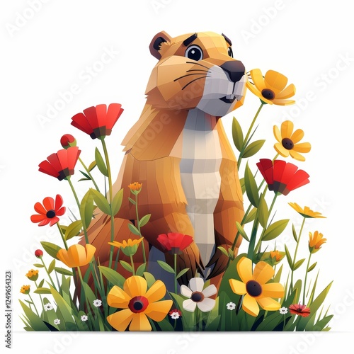 Isolated groundhog on a clean white background showcasing its distinctive features