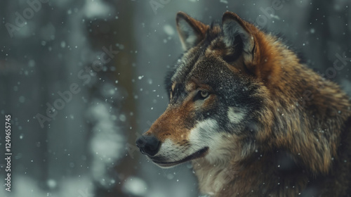 Wolf and forest. The concept of protecting wildlife and green planet. photo