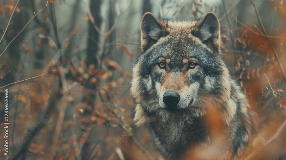 Wolf and forest. The concept of protecting wildlife and green planet. Wolf and forest. The concept of protecting wildlife and green planet.