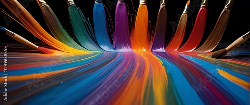 An exhilarating image of colorful trails of paint as paintbrushes move across a canvas showcasing the freedom of artistic expression