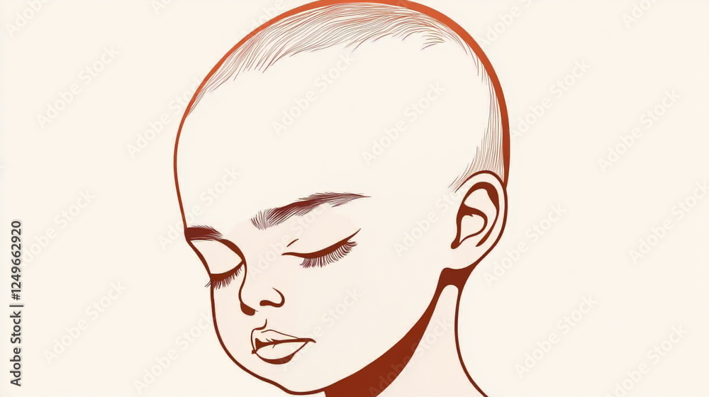 Artistic portrayal of a serene child with a smooth bald head, conveying tranquility and innocence in a minimalist style Artistic portrayal of a serene child with a smooth bald head, conveying tranquility and innocence in a minimalist style
