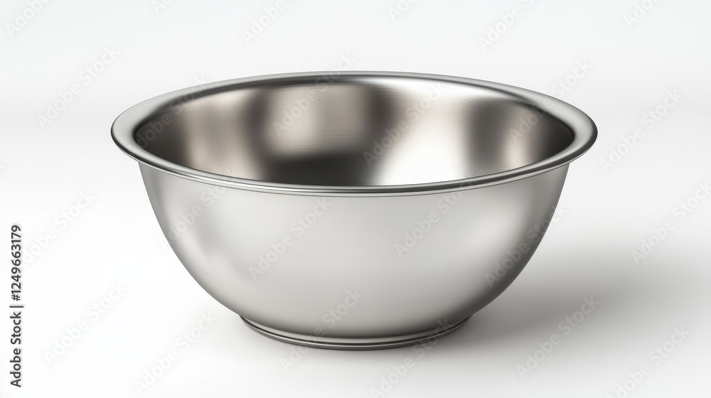 Stainless steel mixing bowl on a white background. Ideal for kitchen use, food preparation, and baking. Durable and easy to clean. Stainless steel mixing bowl on a white background. Ideal for kitchen use, food preparation, and baking. Durable and easy to clean.