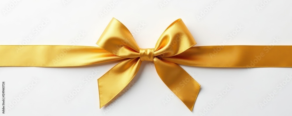 Shimmering gold ribbon tied in perfect bow, pure white background, festive, birthday, close-up Shimmering gold ribbon tied in perfect bow, pure white background, festive, birthday, close-up
