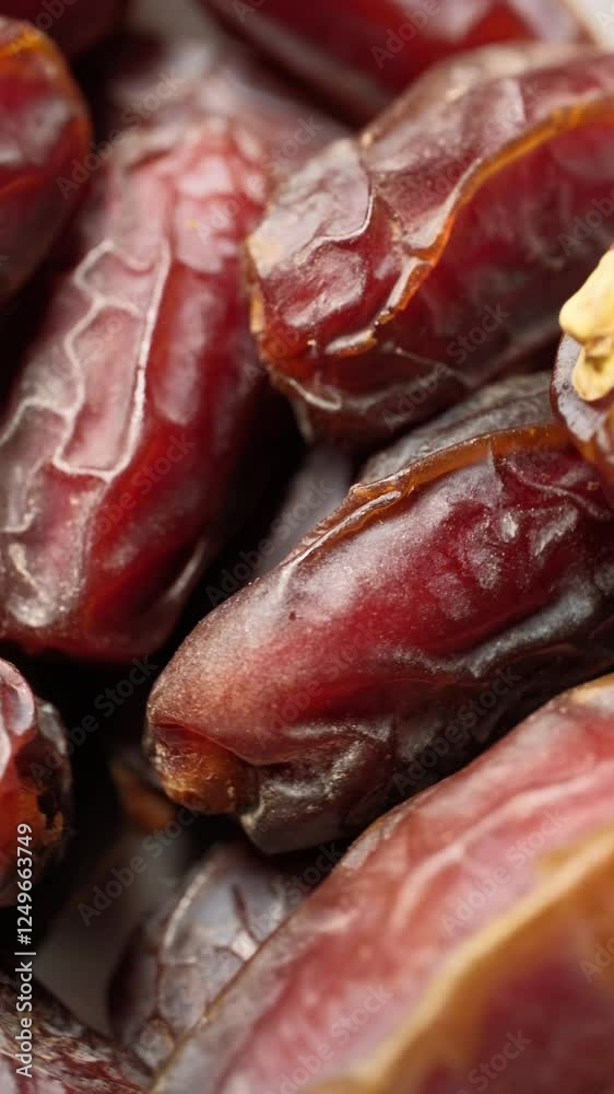Medina dates on a rotating background in close-up Medina dates on a rotating background in close-up