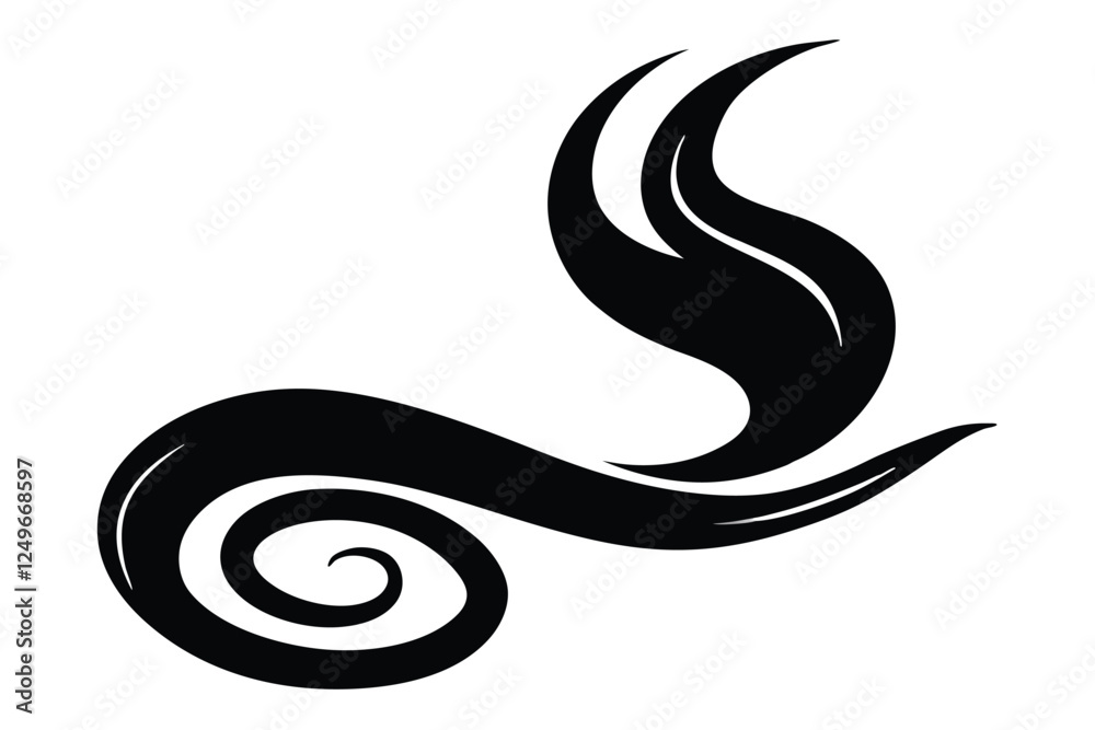 Silhouette vector illustration of a swirling smoke icon on a white background