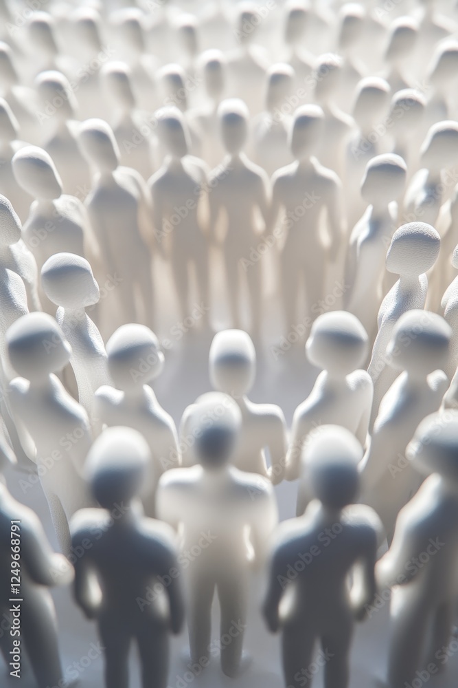 Fototapeta premium Crowd of 3D Figures in Monochrome Statue