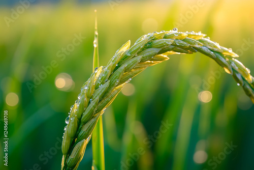 A close up of a green plant with water droplets on it photo