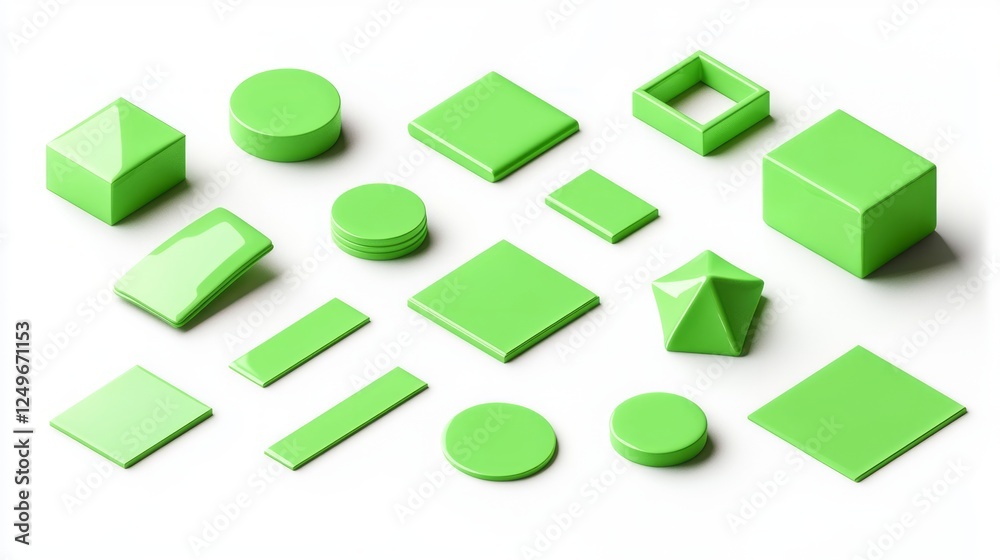 Obraz premium bundle green colour professional graphic design element 2d isolated with white background