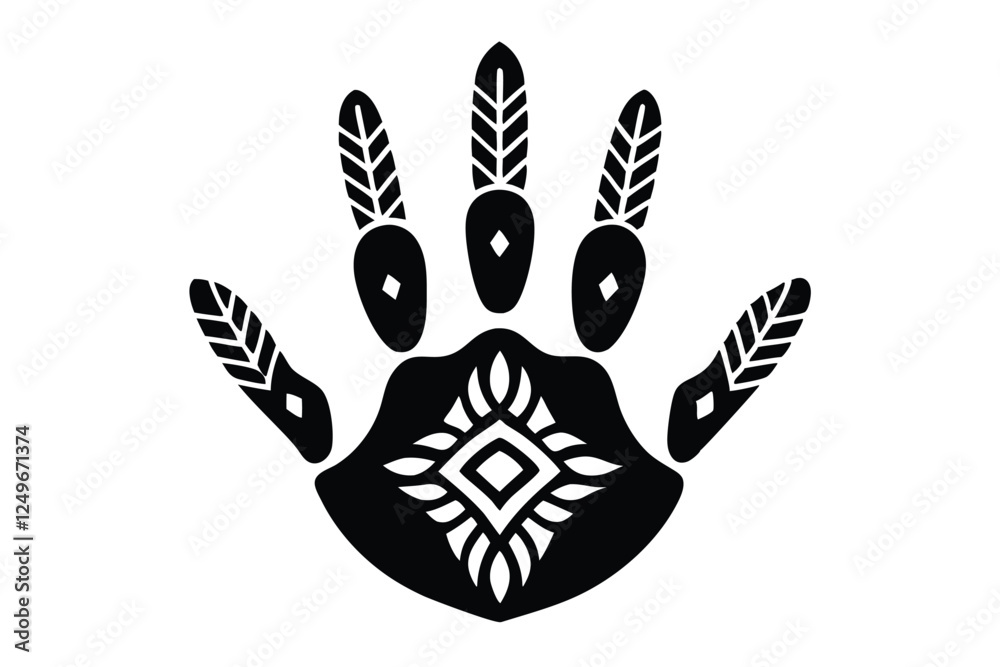 Tribal-style handprint vector icon with ethnic patterns on a white background Tribal-style handprint vector icon with ethnic patterns on a white background