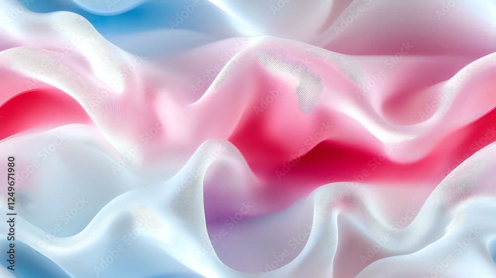 Obraz premium Soft flowing fabric in gentle pink and blue colors creates dreamy waves and folds, evoking tranquil movement and ethereal atmosphere. Suitable for beauty and wellness designs.