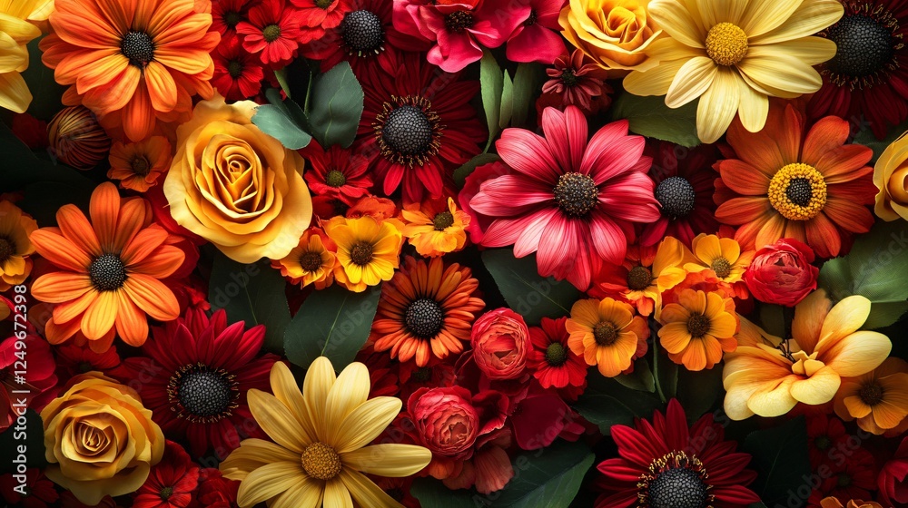 Imaginative Floral Composition: A Minimalist Blend of Vibrant Hues and Open Space