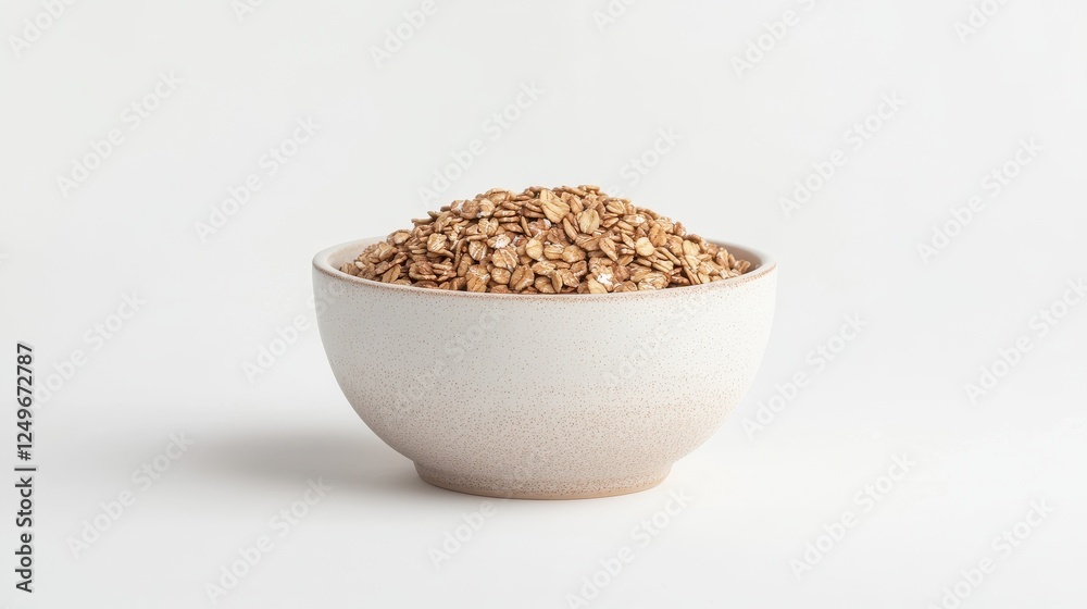 A pristine white background isolates a beautifully presented bowl of granola A pristine white background isolates a beautifully presented bowl of granola