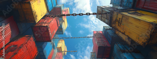Massive Chains Suspended Between Shipping Containers