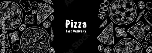 Hand drawn set of pizza. Italian pizza design template. Vector illustration