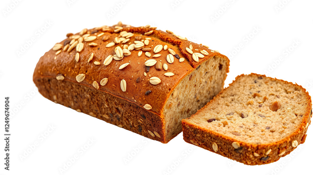 Photo of baked bread with oat toppings isolated on transparent background.png Photo of baked bread with oat toppings isolated on transparent background.png