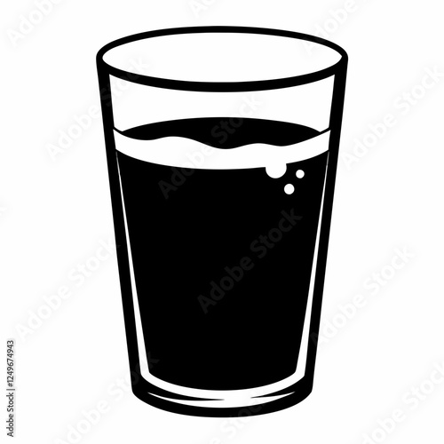 Glass filled with dark liquid icon in simple black and white. Beverage silhouette in modern vector style. Concept: drink icon, refreshment, bar menu graphic.