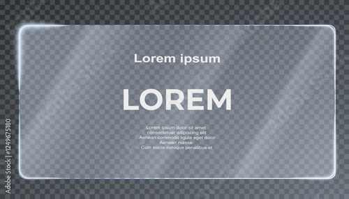 Realistic transparent glass plate banners on a clear background. A set of high-quality glass textures with light effects, reflections, and glares. Perfect for creating modern showcases