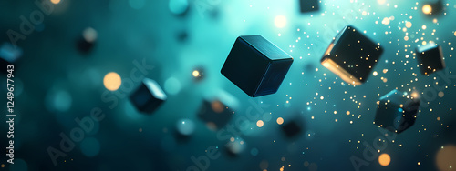 Minimalist Floating Cubes in Digital Matrix
