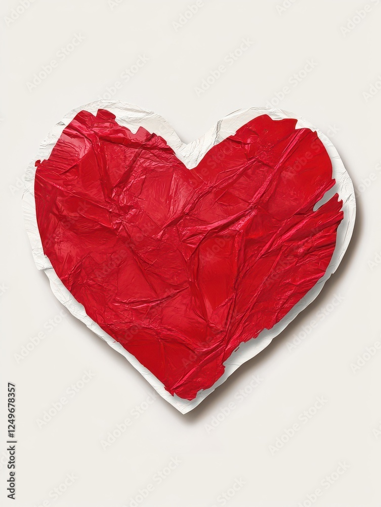 Red heart shape sticker isolated on white background with subtle texture , decoration, minimalism illustration Red heart shape sticker isolated on white background with subtle texture , decoration, minimalism illustration