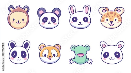 Cute animal icons; digital illustration; white background; children's book photo