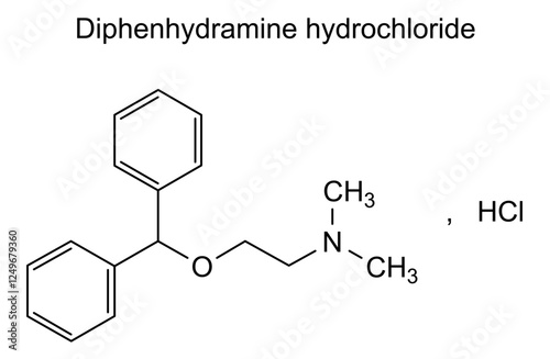 Chemical structure of diphenhydramine hydrochloride, drug substance