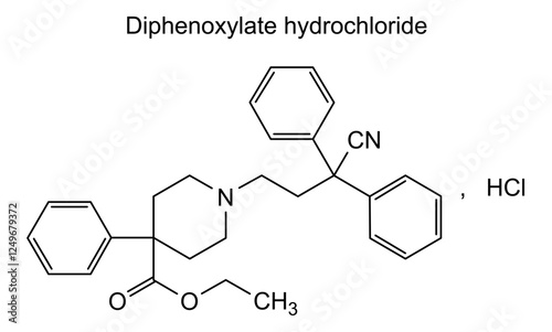 Chemical structure of diphenoxylate hydrochloride, drug substance