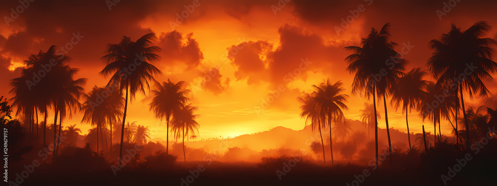 Obraz premium Palm Trees Framing a Burning Sunset