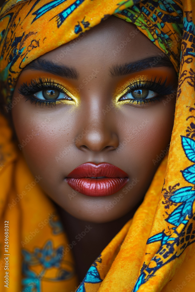 A woman wearing a yellow headscarf and a bright yellow scarf A woman wearing a yellow headscarf and a bright yellow scarf