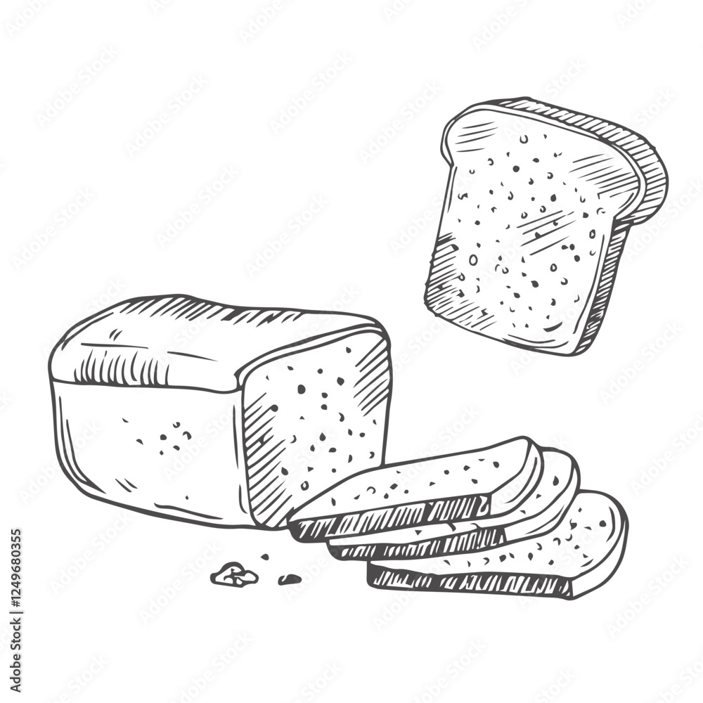Bread toasts, toasts with butter and peanut paste, toaster sketch set. Bread toasts for sandwich piece of roasted crouton. Lunch, dinner, breakfast snack. Isolated white background. Bread toasts, toasts with butter and peanut paste, toaster sketch set. Bread toasts for sandwich piece of roasted crouton. Lunch, dinner, breakfast snack. Isolated white background.