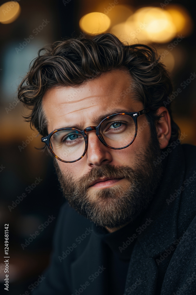 A man with a beard wearing glasses looking at the camera A man with a beard wearing glasses looking at the camera