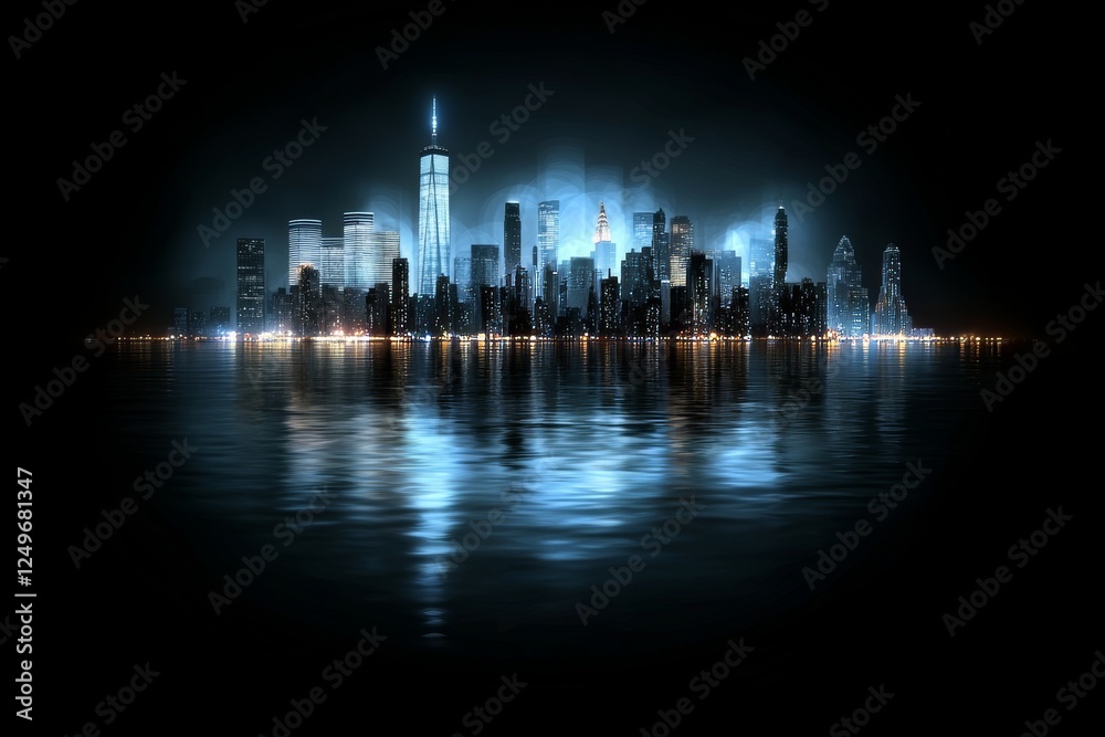 Fototapeta premium Global media link stock, set against a night city backdrop, incorporating digital elements, internet, 5G communication, networking, smart city features, business partnerships, network connections,