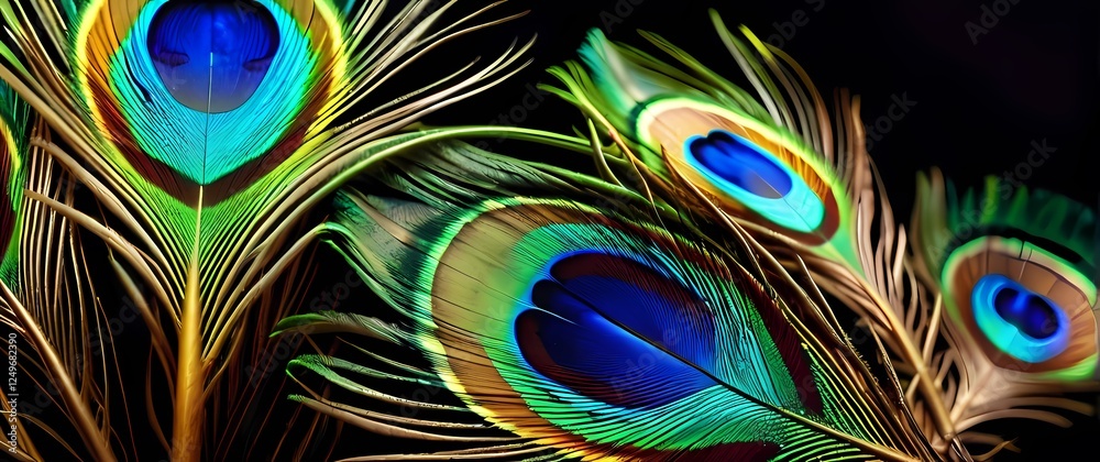 Obraz premium A vibrant closeup of peacock feathers showcasing exquisite patterns and colors celebrating natures artistry and the beauty of diversity