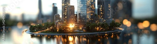 A futuristic smart city waterfront equipped with automated waste and water management systems